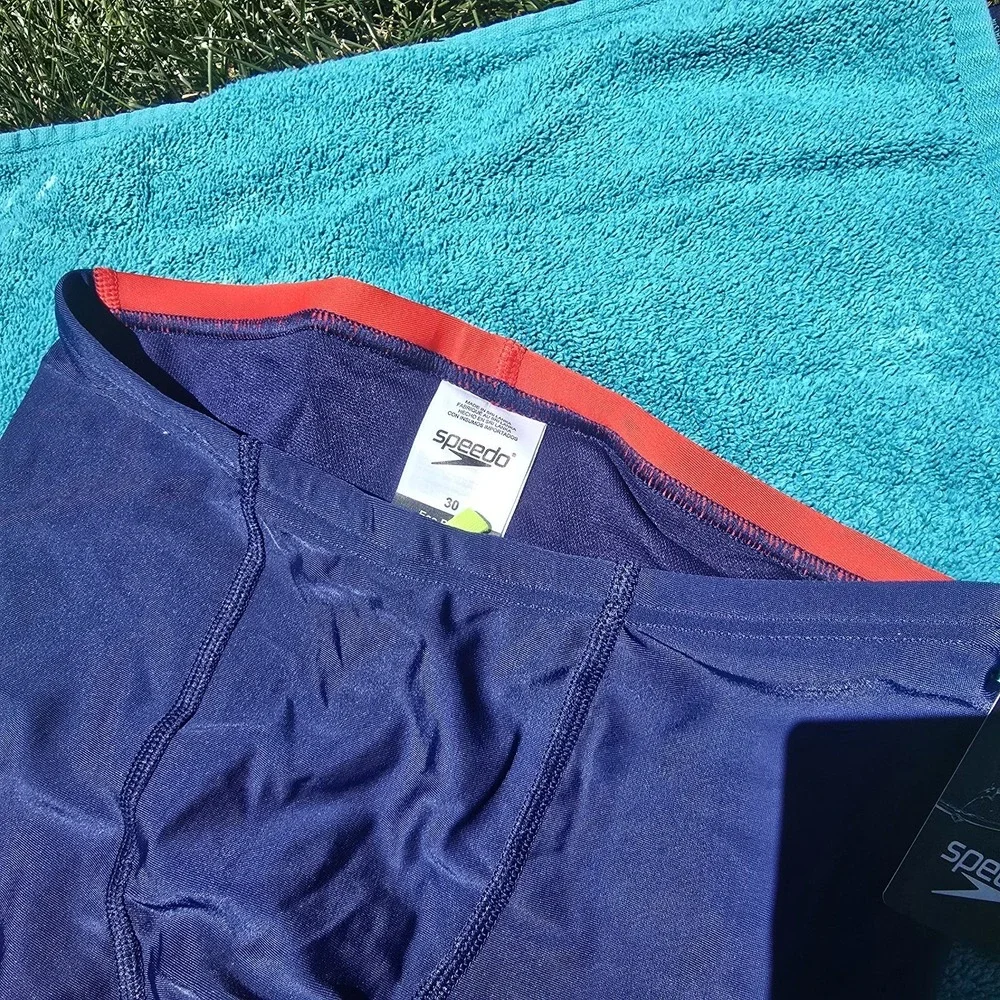 Speedo Eco ProLT Jammer Swimsuit Size 30 Navy Red Boys Swim Team UPF 50+ New